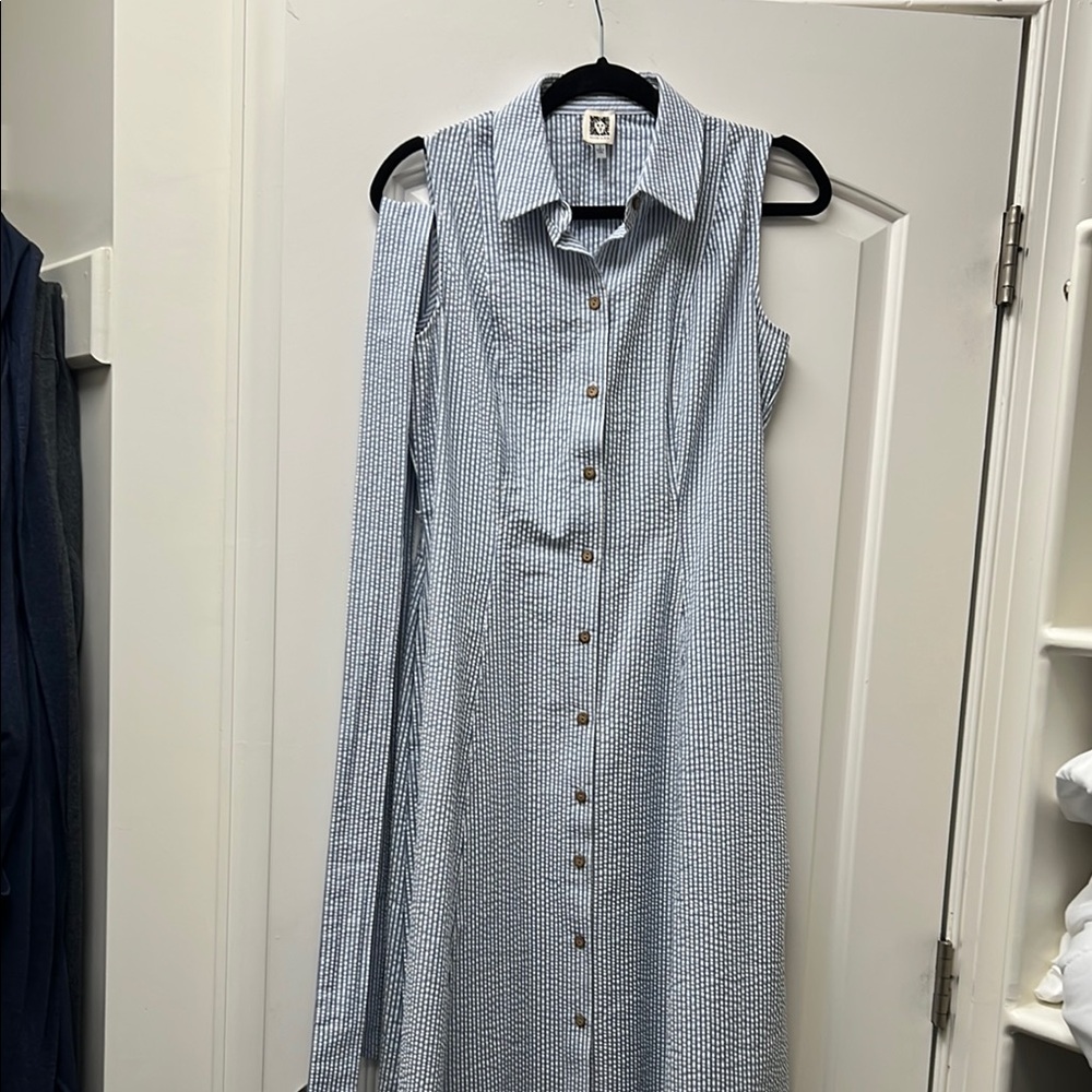 Blue sear sucker Sleeveless Dress